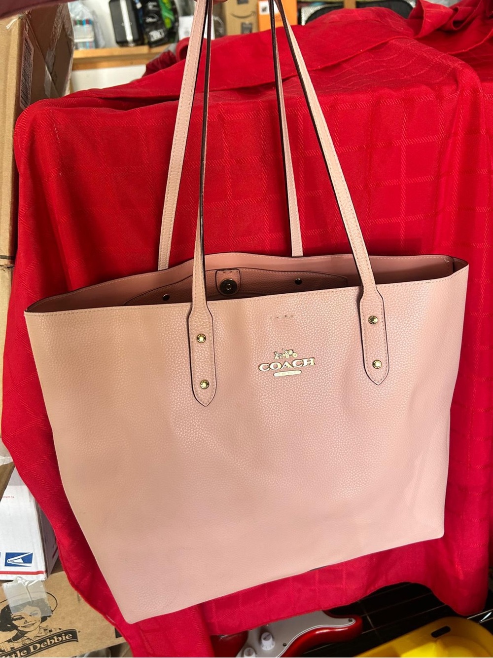 Coach Blush Pink Pebbled Leather Tote with Gold Logo